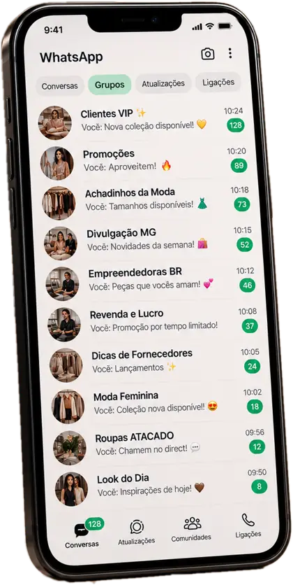 Grupo Turbo: celular com vários grupos de WhatsApp recebendo postagens automáticas